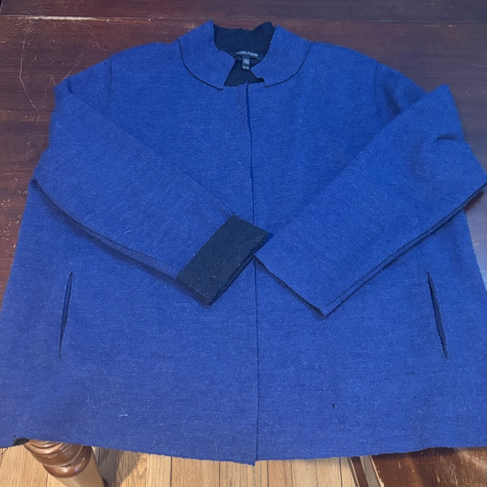 Eileen Fisher Notch Collar Merino Wool Topper in Blueβ